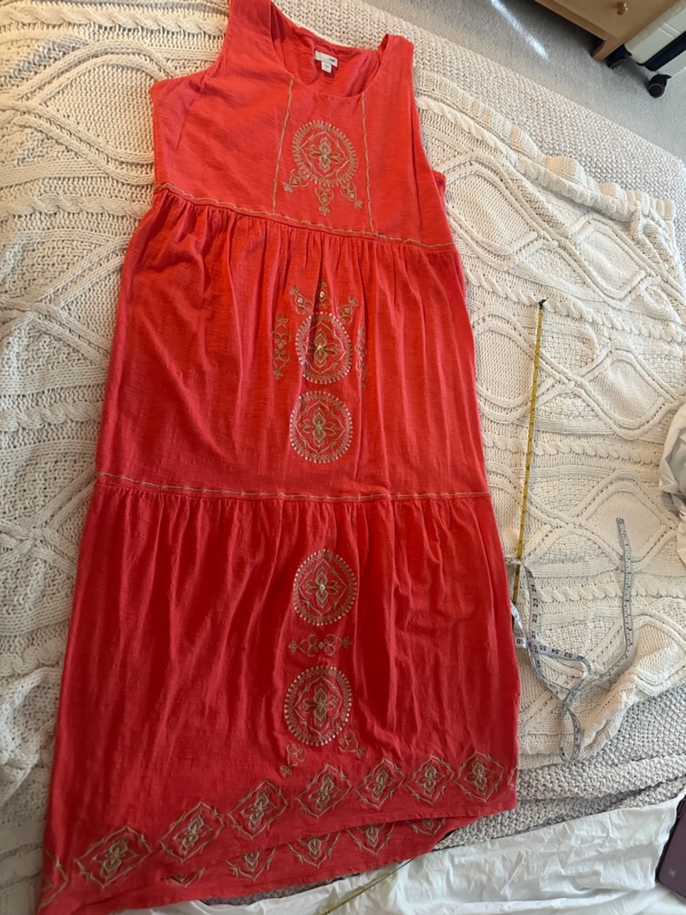 J. Jill Coral Maxi Dress with Gold Embroidery